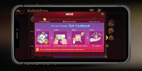 S9 Game APK invite friends screen with cashback rewards