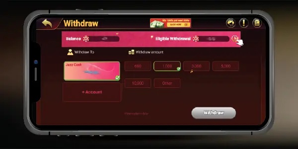 S9 Game APK screen showing withdrawal options and balance